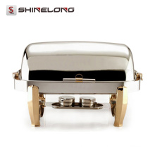 C082 Titanium Plated Rectangular Roll Top ouro Indiana Chafing Dish Fuel